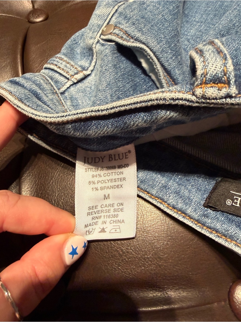 Judy Blue Light Blue Star-Accented Frayed Hem Denim Shorts - Picture 6 of 8